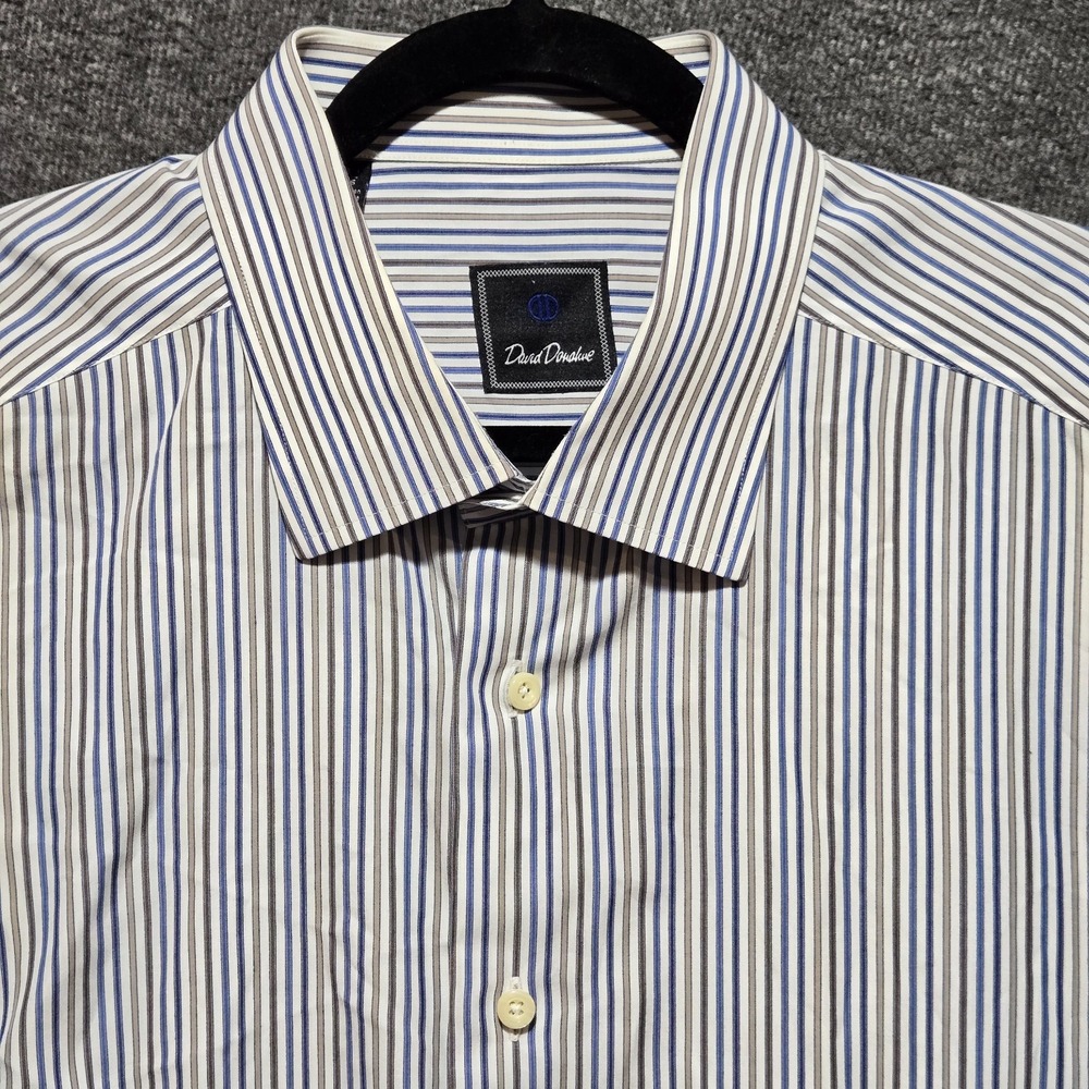 David Donahue Dress Shirt 18 34/35 Long Sleeve Multicolor Stripe